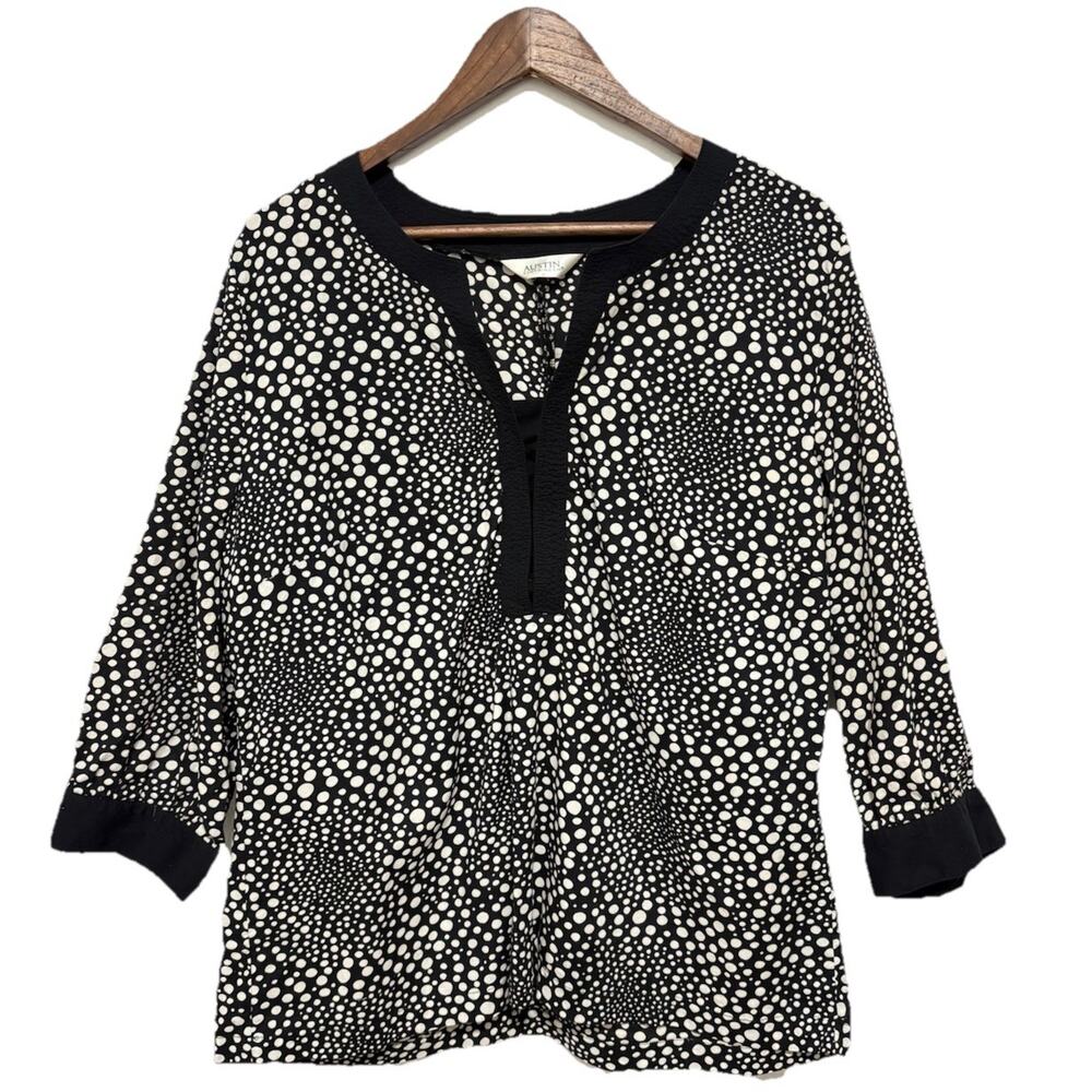 Austin Clothing Co Black White Polka Dot Blouse Top 3/4 Sleeve Size XXL